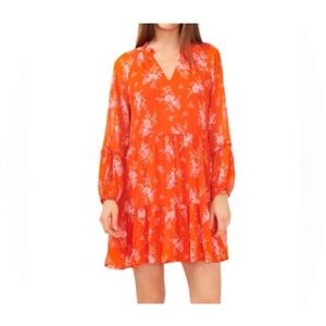 NWT VINCE CAMUTO Orange Pink Tiered Mini Dress Size S